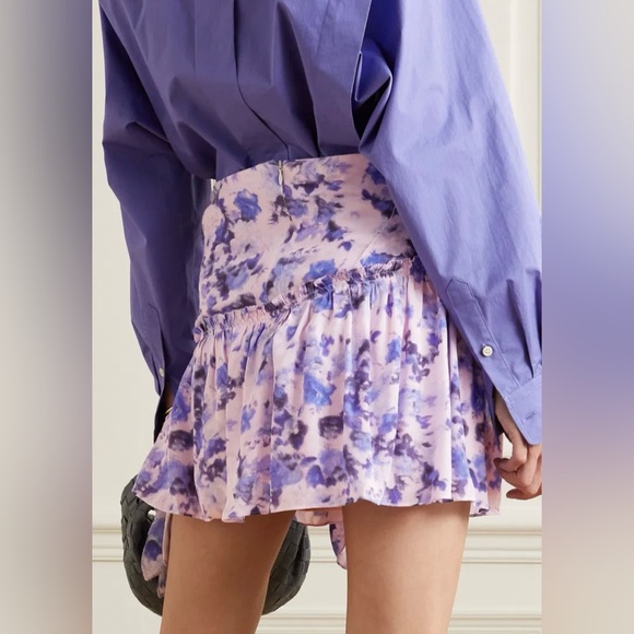 NEW ISABEL MARANT Filao Bow-Detailed Silk Crepe De Chine Mini Skirt Sz 36 Floral - Picture 2 of 11